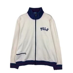 Vtg Ralph Lauren POLO full-zip LOGO White sweatshirt Contrast Trim Men’s Sz XL